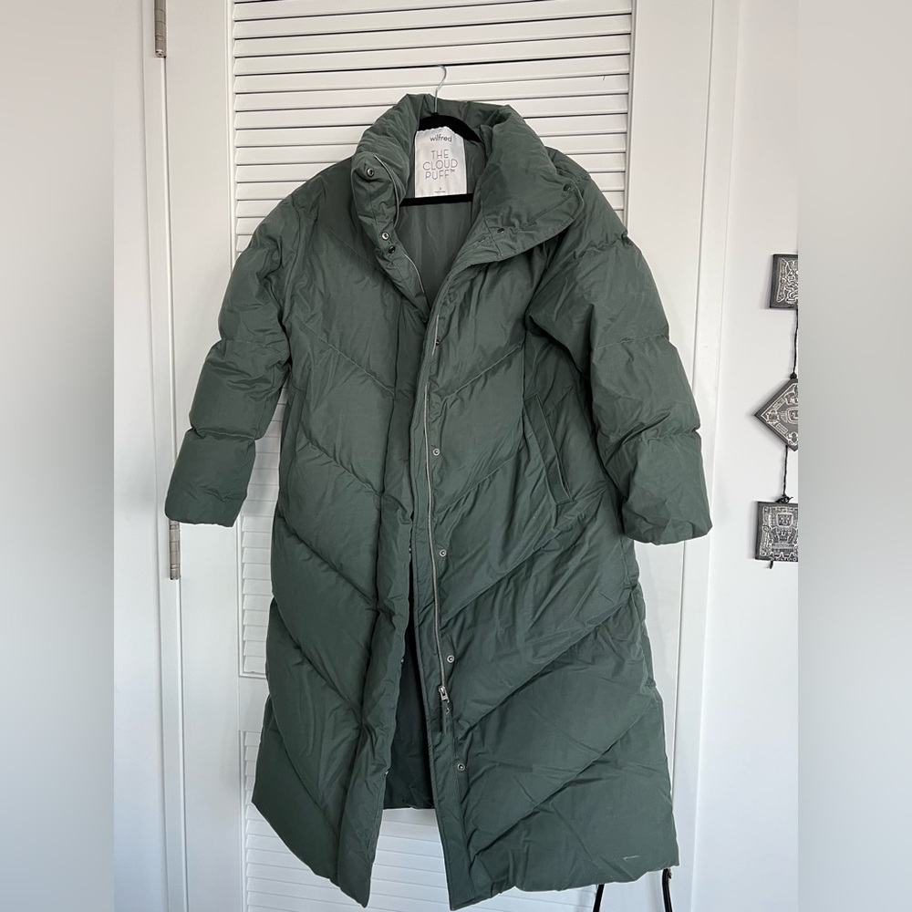 Aritzia Wilfred Puffer Cloud Puff Long Smoky Emerald Green